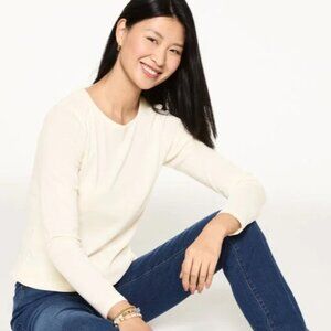 Talbots Long‑Sleeve Pima Cotton Crewneck Tee – Ivory, Petite P